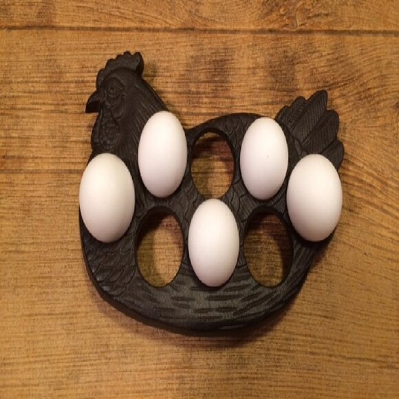Black Cast Iron Chicken Egg Holder 0731B - Picture 6 of 14